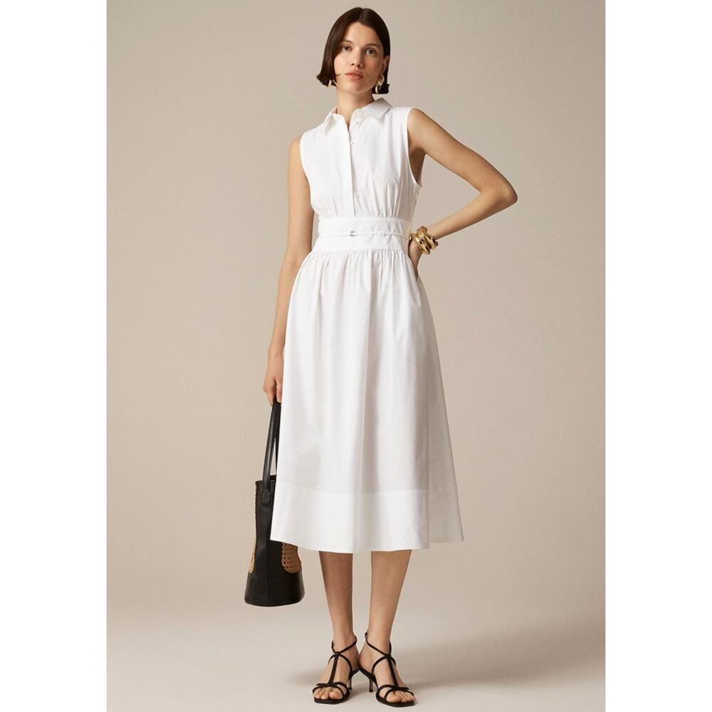 J.Crew Ezra Shirt Dress SZ 4 White Cotton Poplin Sleeveless Fitted Waist A-line